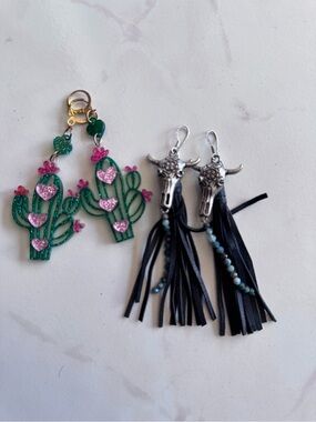 Idyllwind Green Glitter Cactus Earrings with Pink Heart Accents